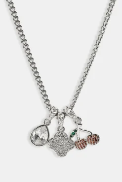 Triple Motif & Cherry Pendant Necklace - 10mm - White