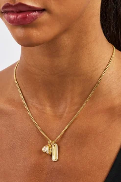 Triple Pendant Iced Necklace - 10mm - Gold