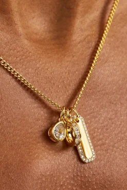 Triple Pendant Iced Necklace - 10mm - Gold