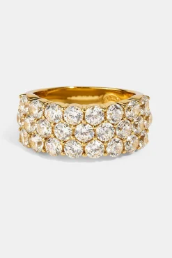 Triple Row CZ Iced Ring - 10mm - Gold