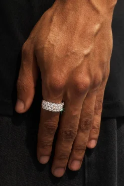 Triple Row CZ Iced Ring - 10mm - White