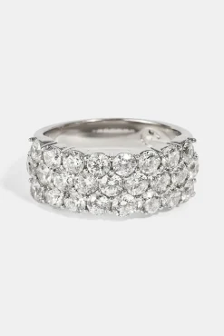 Triple Row CZ Iced Ring - 10mm - White
