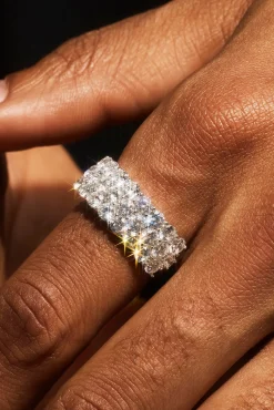 Triple Row CZ Iced Ring - 10mm - White