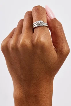 Triple Row Polished Stone Ring - 8mm - White