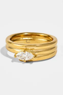 Triple Row Polished Stone Ring - 8mm - Gold