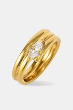 Triple Row Polished Stone Ring - 8mm - Gold
