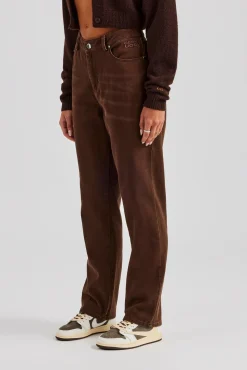 Twill Embroidered Trouser- Chocolate