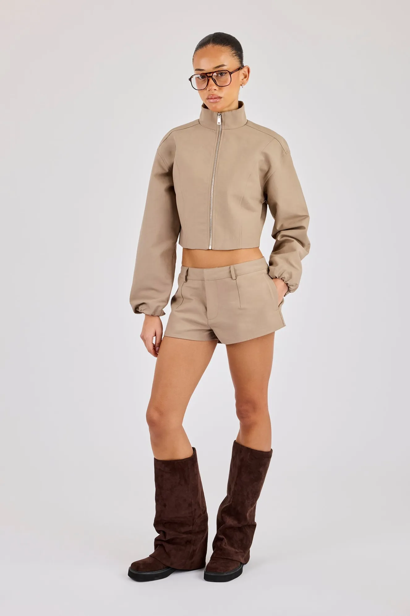 Twill Fitted Jacket & Micro Short - Taupe