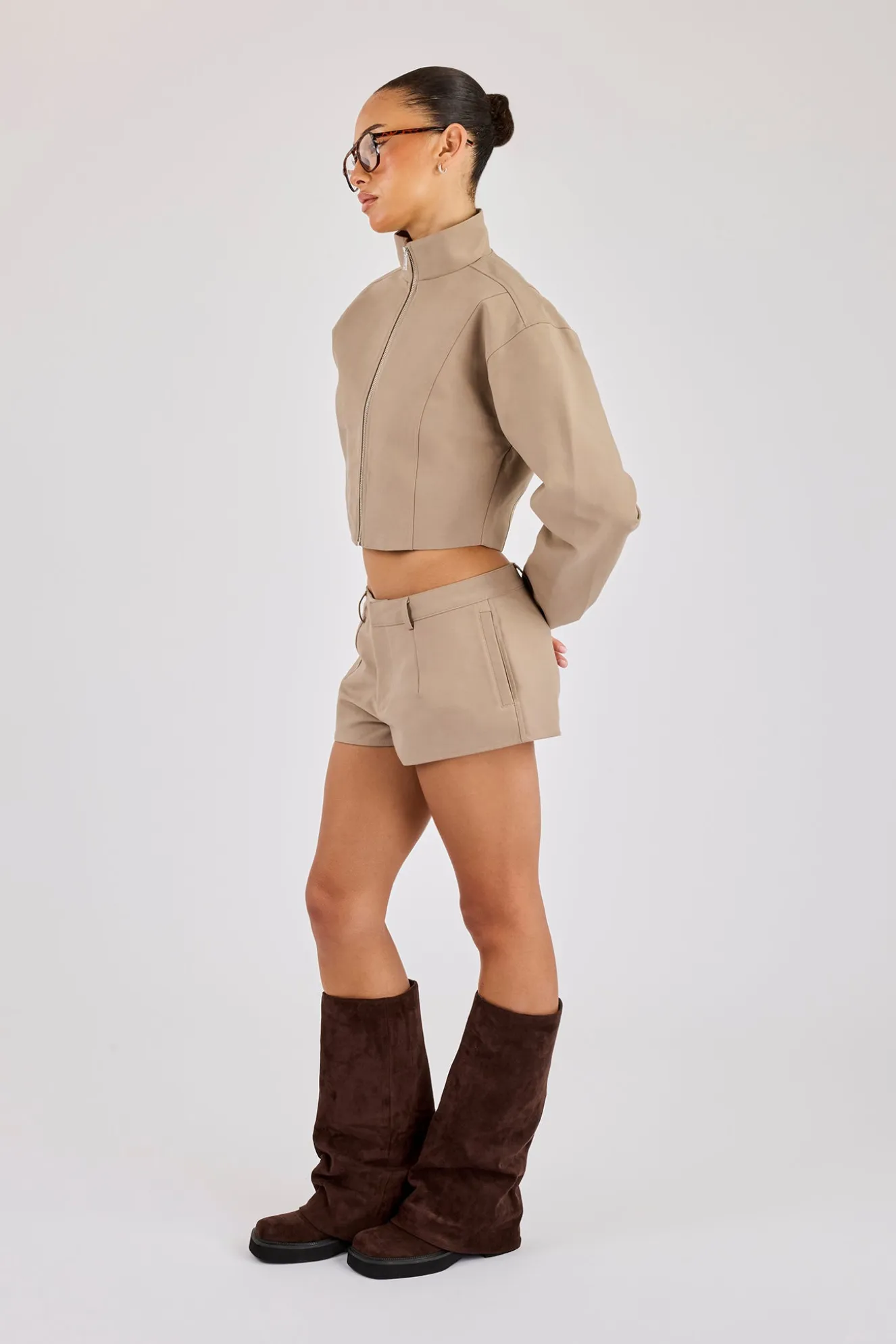Twill Fitted Jacket & Micro Short - Taupe