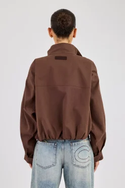 Twill Funnel Neck Jacket - Brown