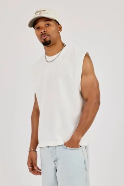 Waffle Embroidered Tank - Off White