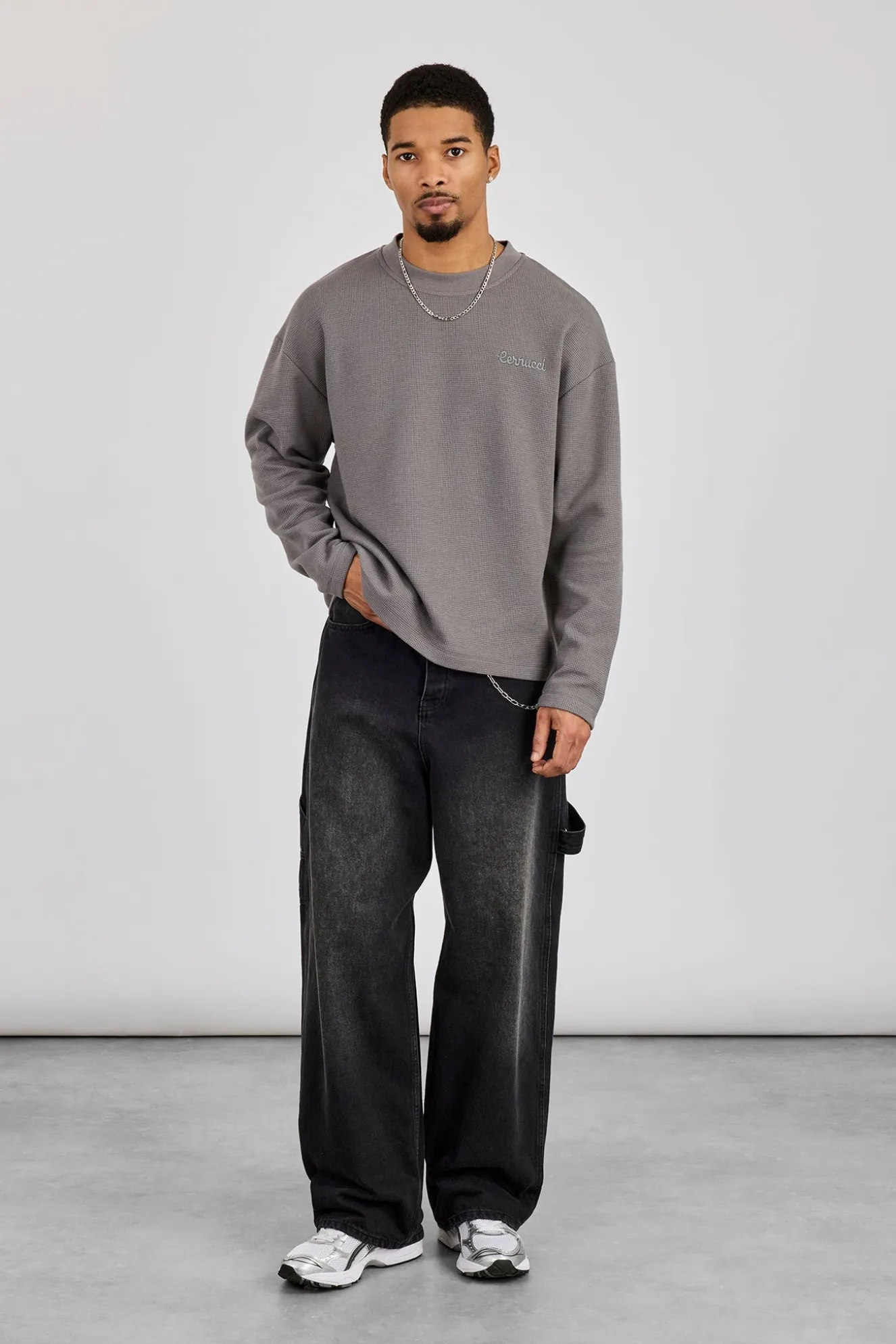 Waffle Long Sleeve T-Shirt - Charcoal