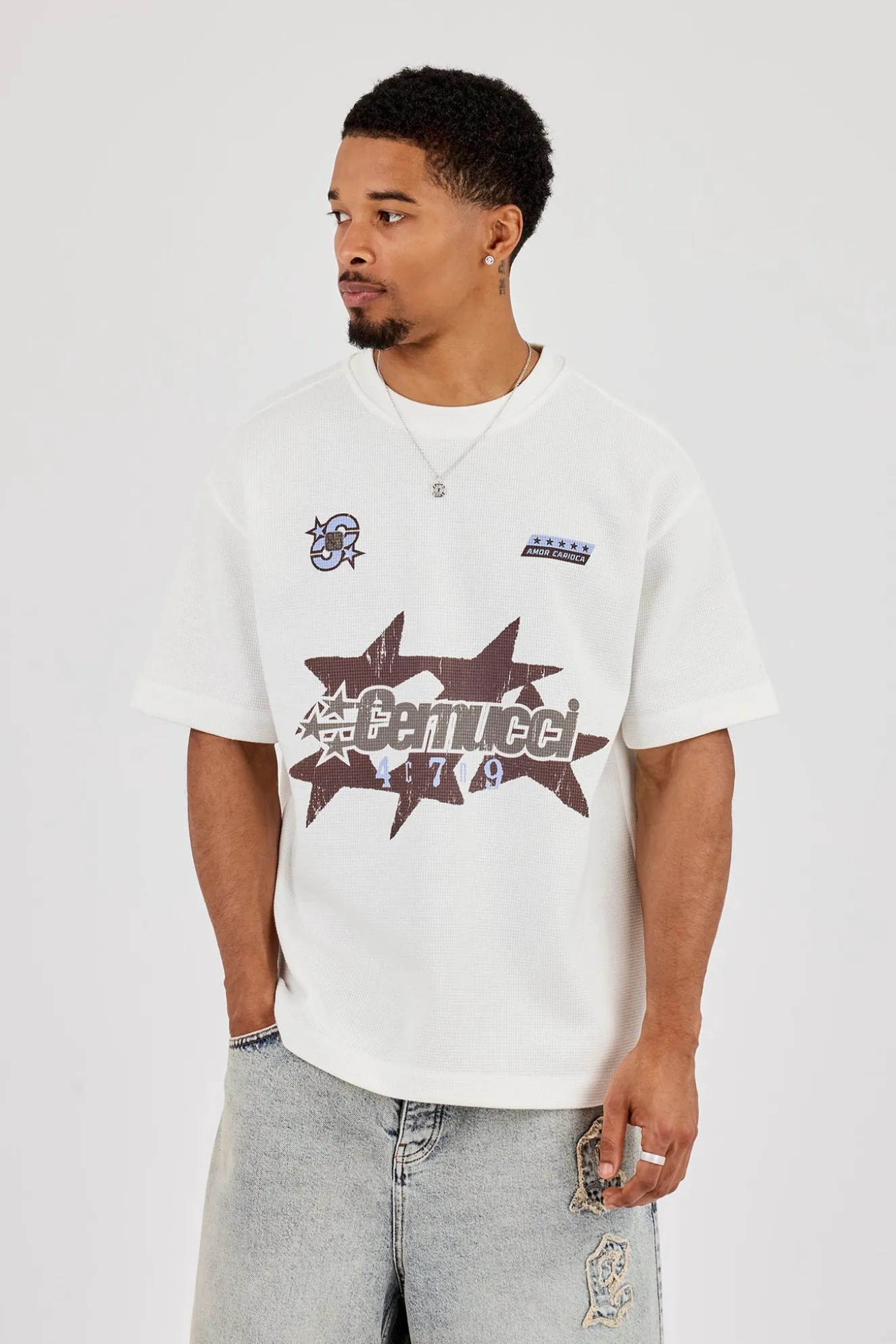 Waffle Star Cernucci Print T-Shirt - Off White