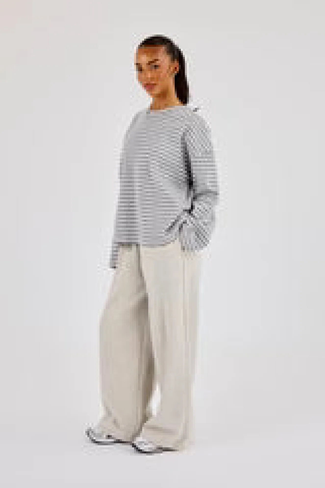 Waffle Stripe Long Sleeve T-Shirt - Grey