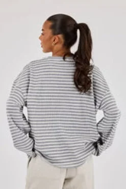 Waffle Stripe Long Sleeve T-Shirt - Grey