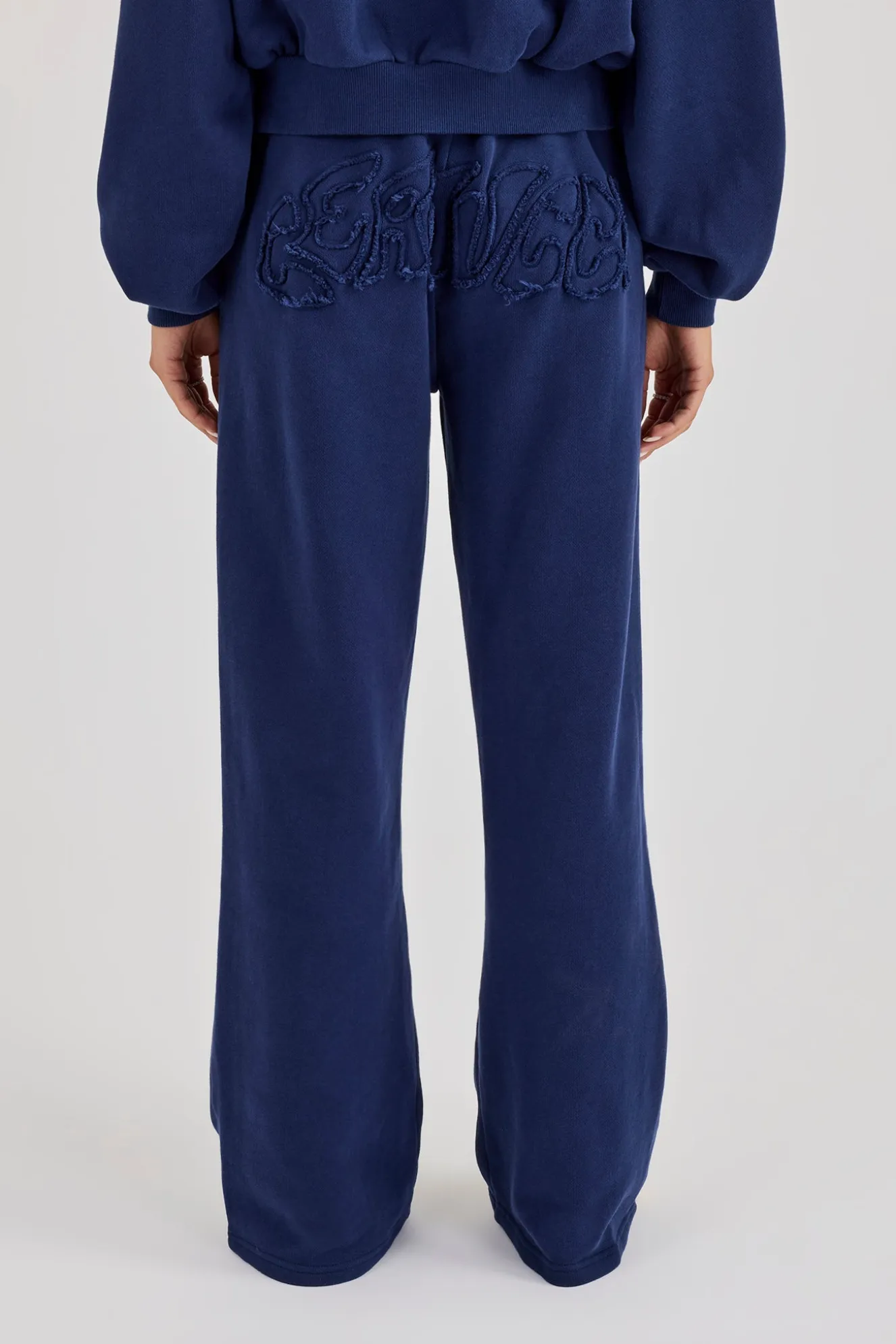 Washed Applique Logo Wide Leg Jogger - Navy