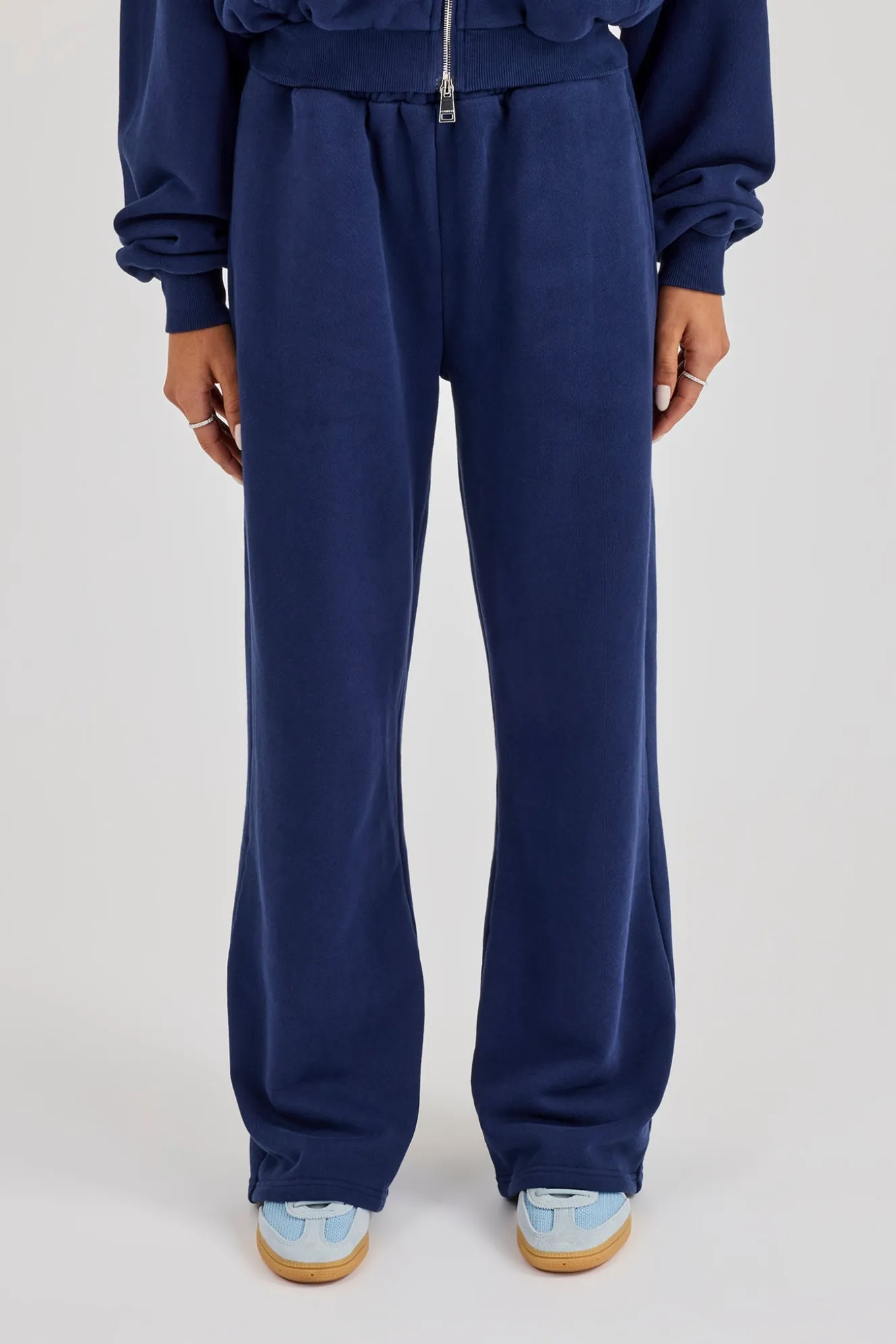 Washed Applique Logo Wide Leg Jogger - Navy