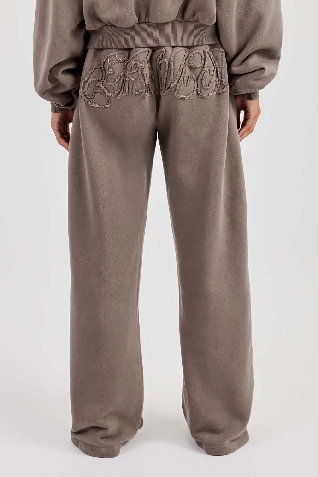 Washed Applique Logo Wide Leg Jogger - Grey