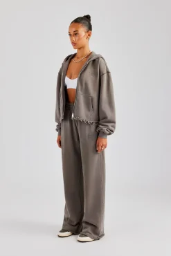 Washed Boxy Fit Zip Through Tracksuit - Grey