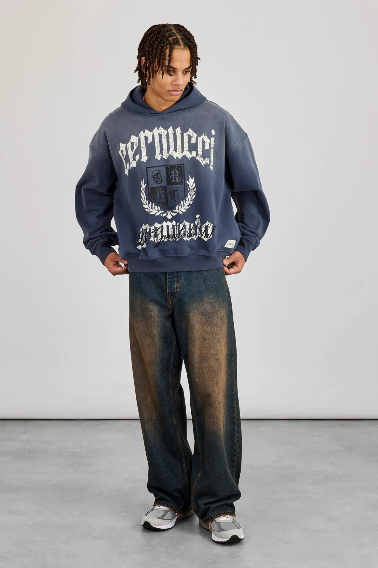 Washed Crest Graphic Hoodie - Navy