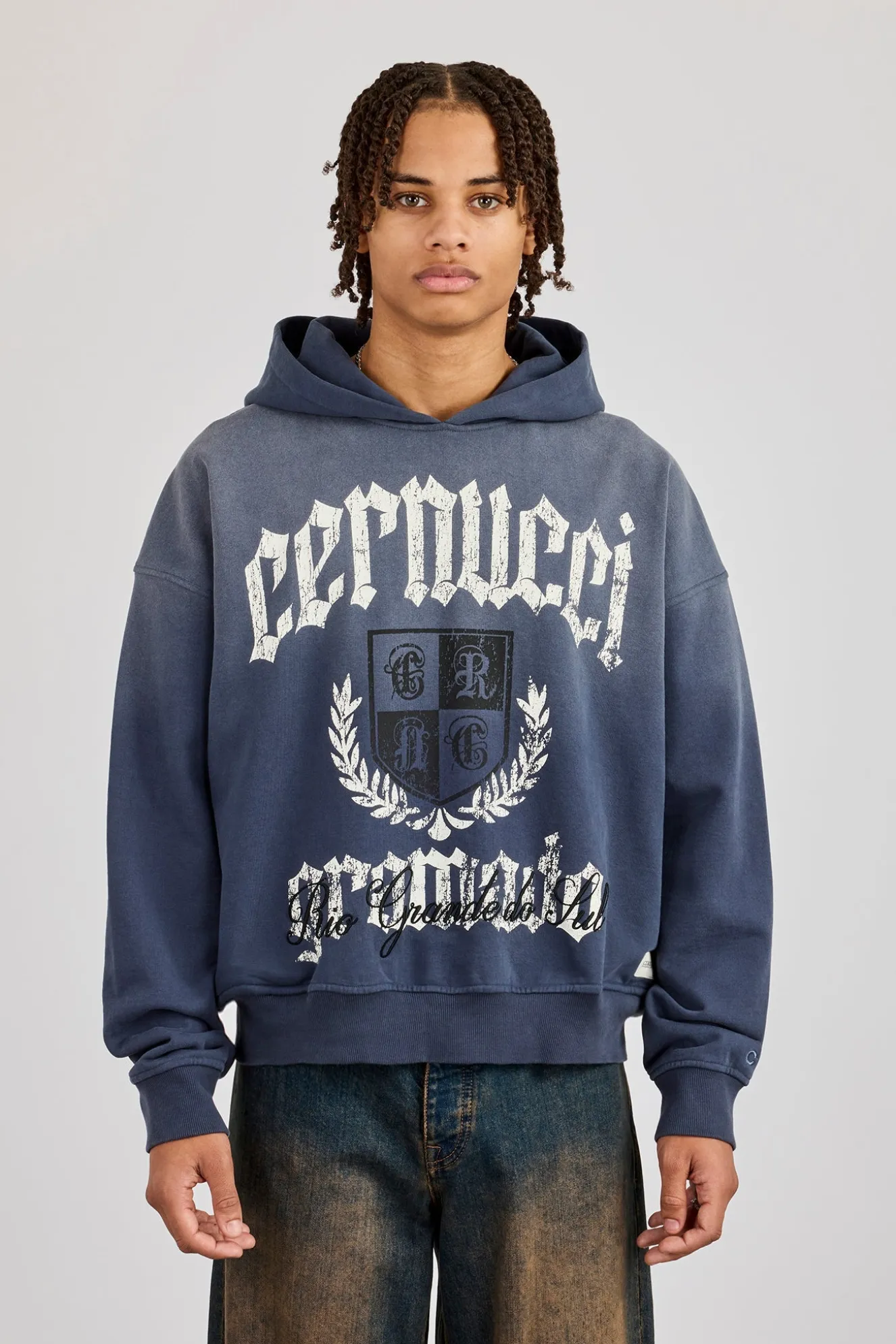 Washed Crest Graphic Hoodie - Navy