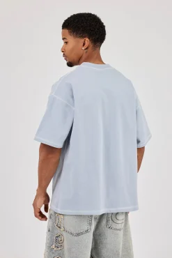 Washed Oversized Cherub Print T-Shirt - Blue