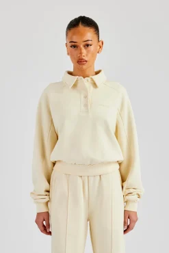 Washed Polo Sweatshirt - Butter Yellow