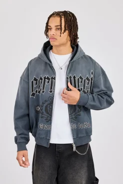 Washed Rio Grande do Sul Zip Hoodie - Charcoal