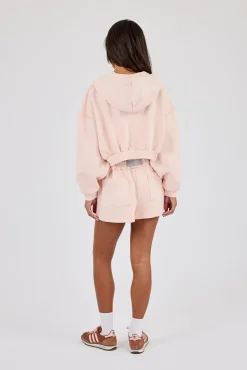 Washed Super Cropped Distressed Hoodie & Jersey Short - Dusty Pink