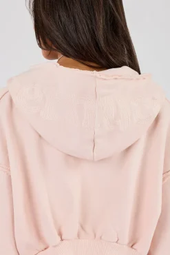Washed Super Cropped Distressed Hoodie - Dusty Pink