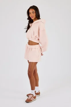 Washed Super Cropped Distressed Hoodie - Dusty Pink