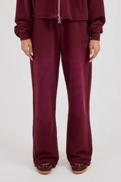 Washed Wide Leg Jogger - Burgundy