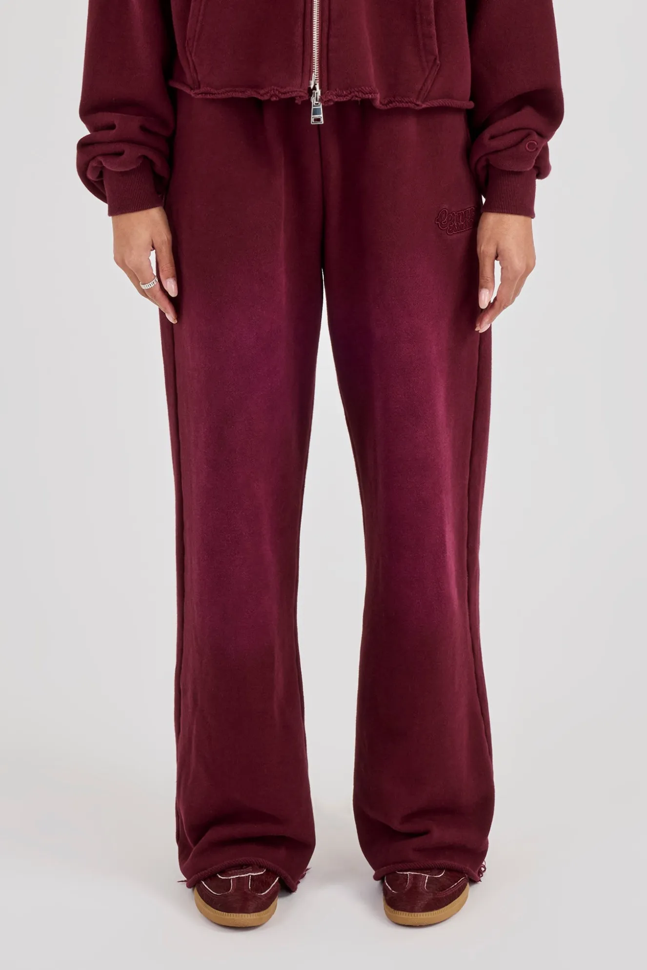 Washed Wide Leg Jogger - Burgundy