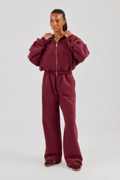 Wide Leg Jogger - Burgundy