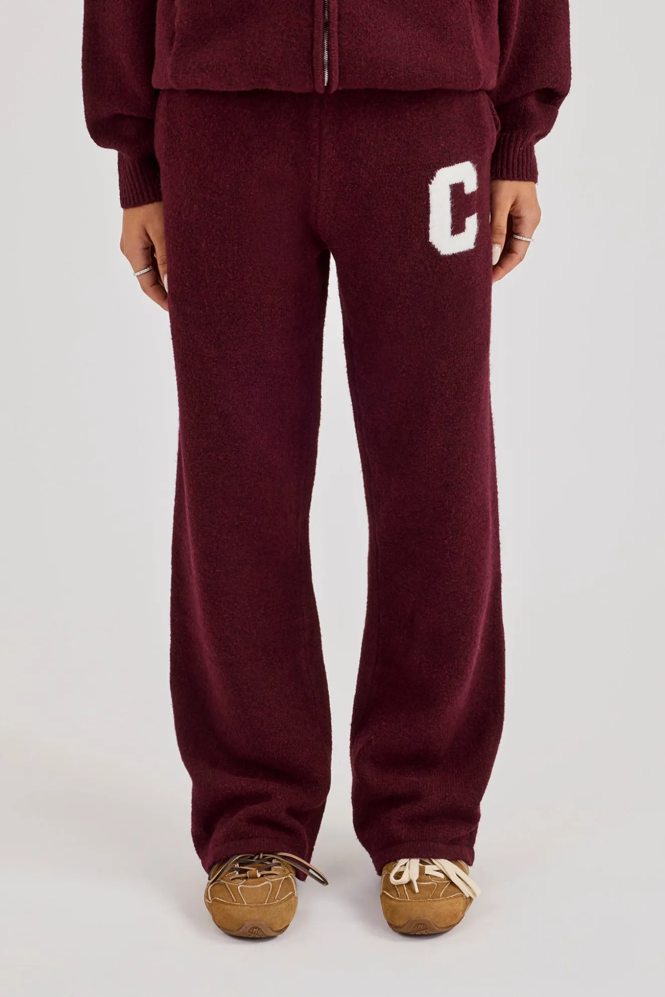 Wide Leg Knitted Jogger - Burgundy