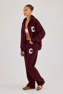 Wide Leg Knitted Jogger - Burgundy