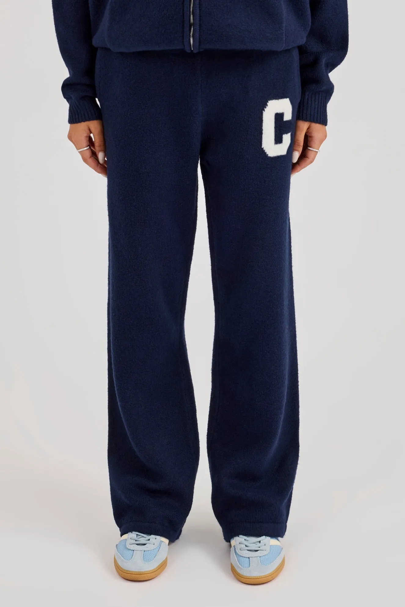 Wide Leg Knitted Jogger - Navy