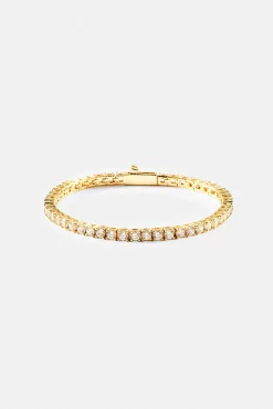 Womens 3mm Tennis Bracelet - Gold