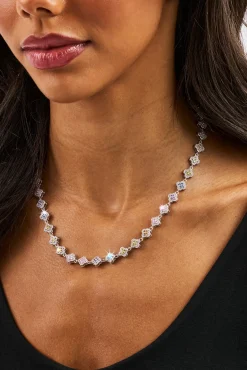 Womens Multi Motif Cross Stone Chain - 8mm - White