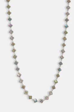 Womens Multi Motif Cross Stone Chain - 8mm - White