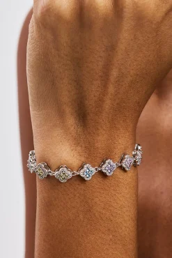 Womens Multi Motif Cross Stone Bracelet - 8mm - White