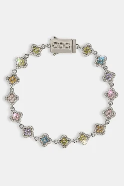 Womens Multi Motif Cross Stone Bracelet - 8mm - White