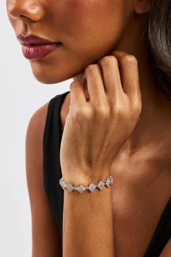 Womens Multi Motif Cross Stone Bracelet - 8mm - White
