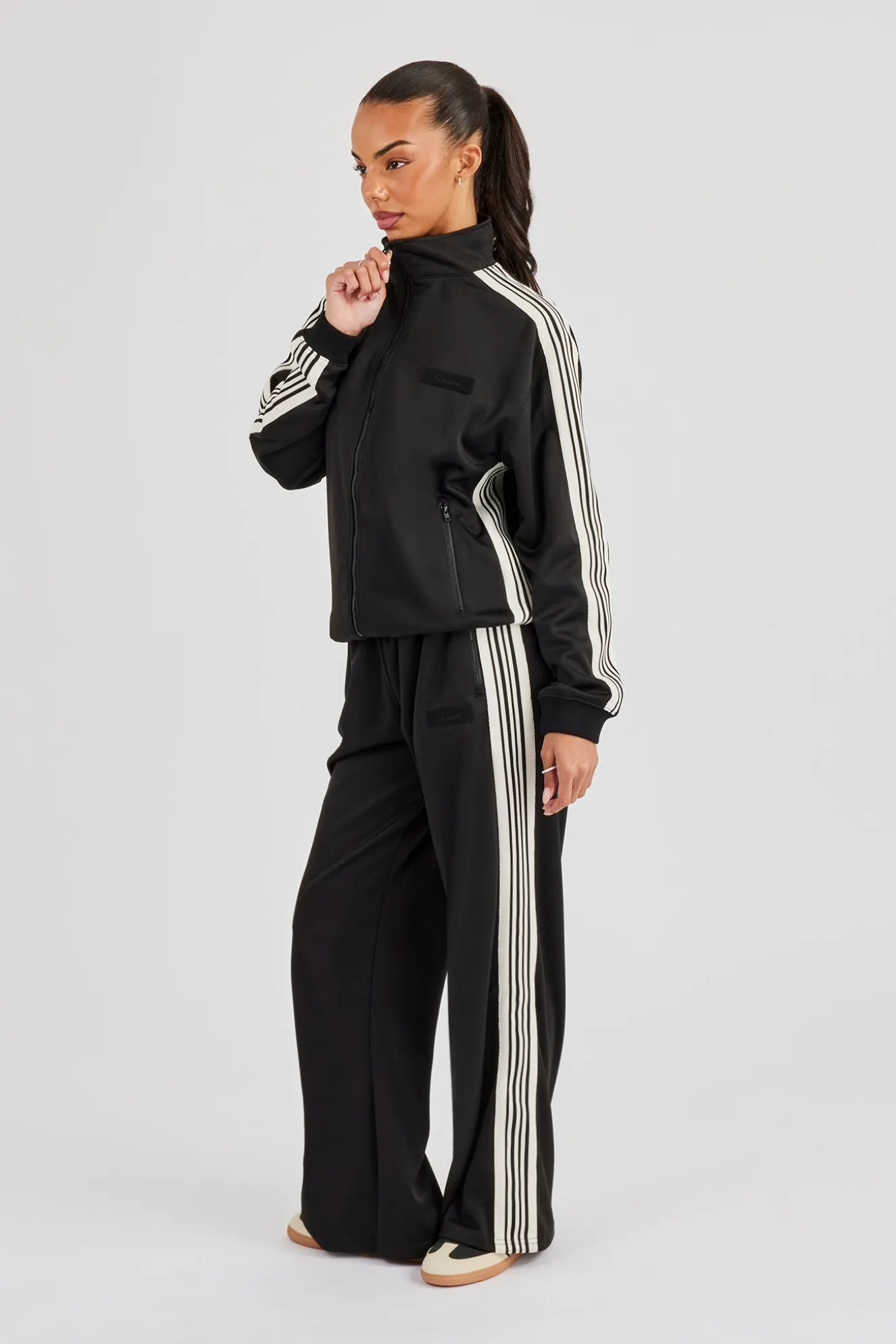 Womens Poly Smooth Taping Track Top & Track Pant - Black