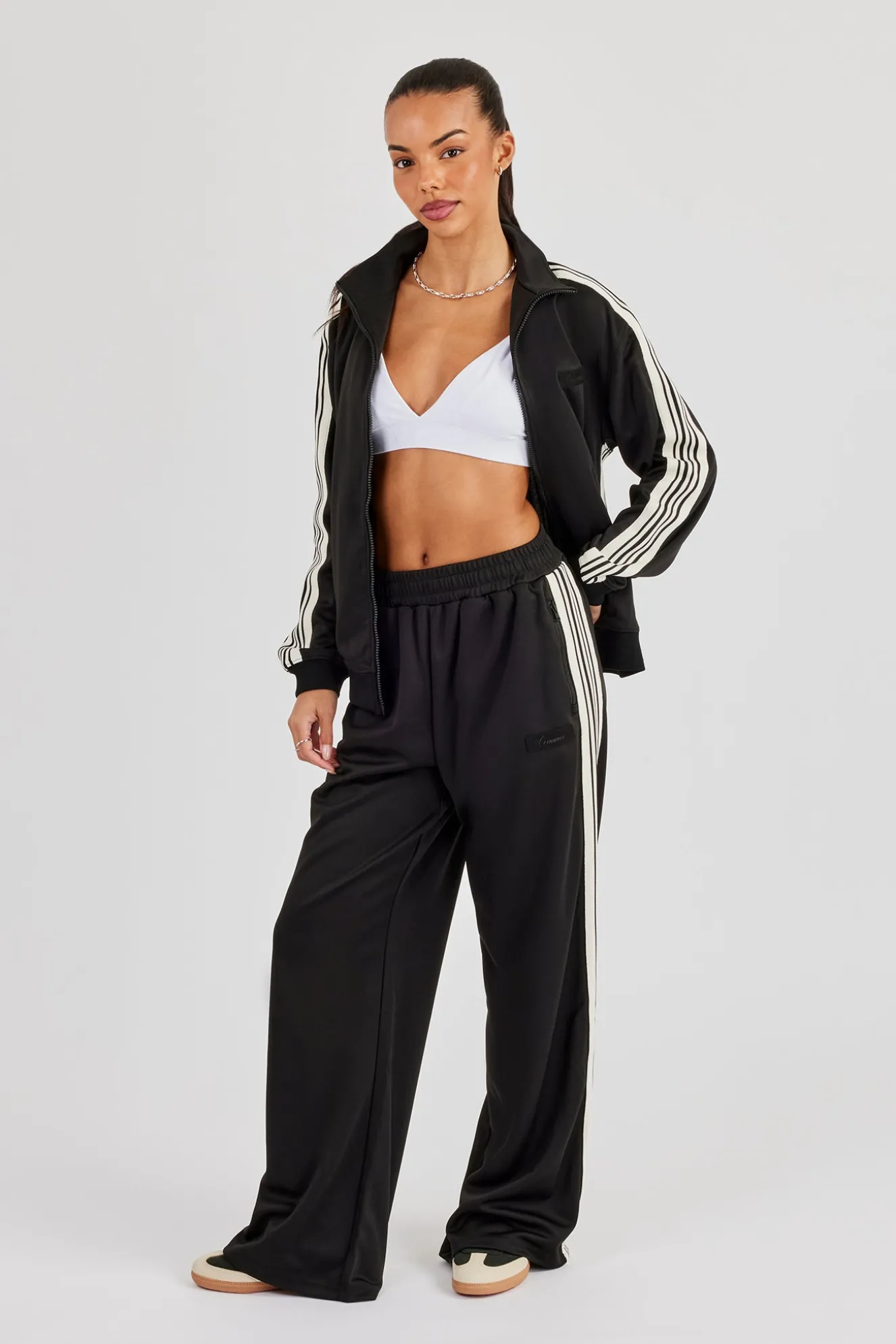 Womens Poly Smooth Taping Track Top & Track Pant - Black