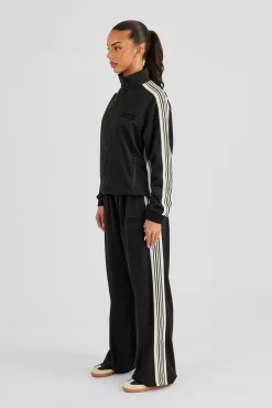Womens Poly Smooth Taping Track Top & Track Pant - Black