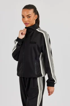 Womens Poly Smooth Taping Track Top - Black