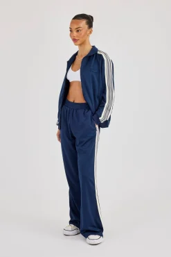 Womens Poly Smooth Taping Track Pant - Navy Blue