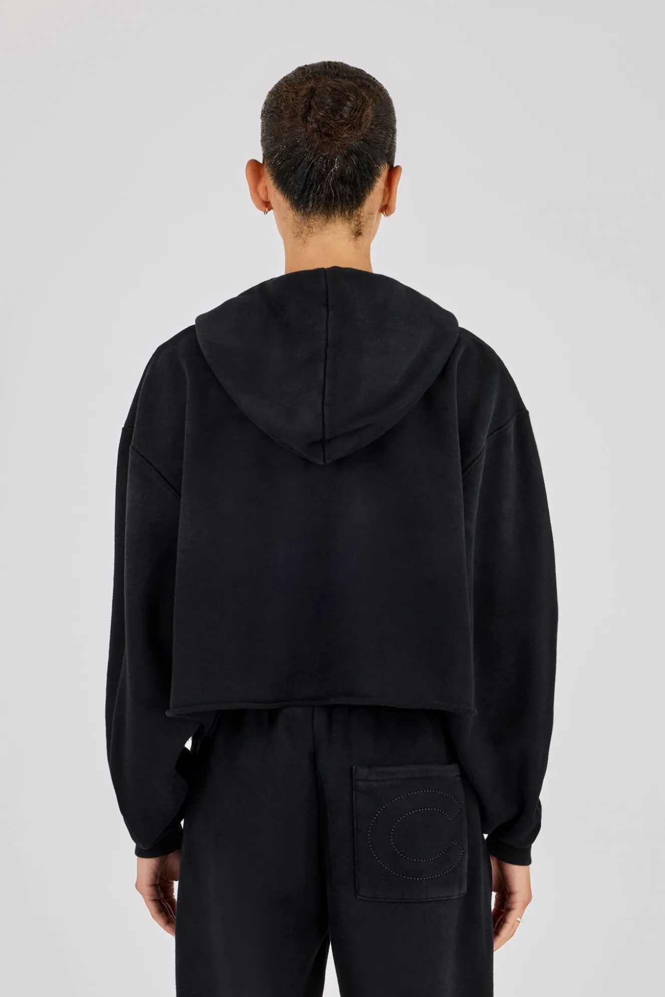 Womens Washed Boxy Fit Zip Through Hoodie - Black
