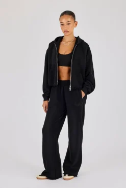 Womens Washed Wide Leg Jogger - Black